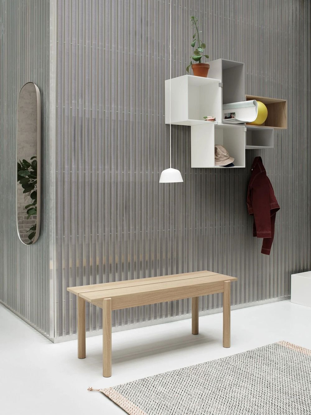 linear bench oak mini stacked ambit white ply black white framed taupe muuto org
