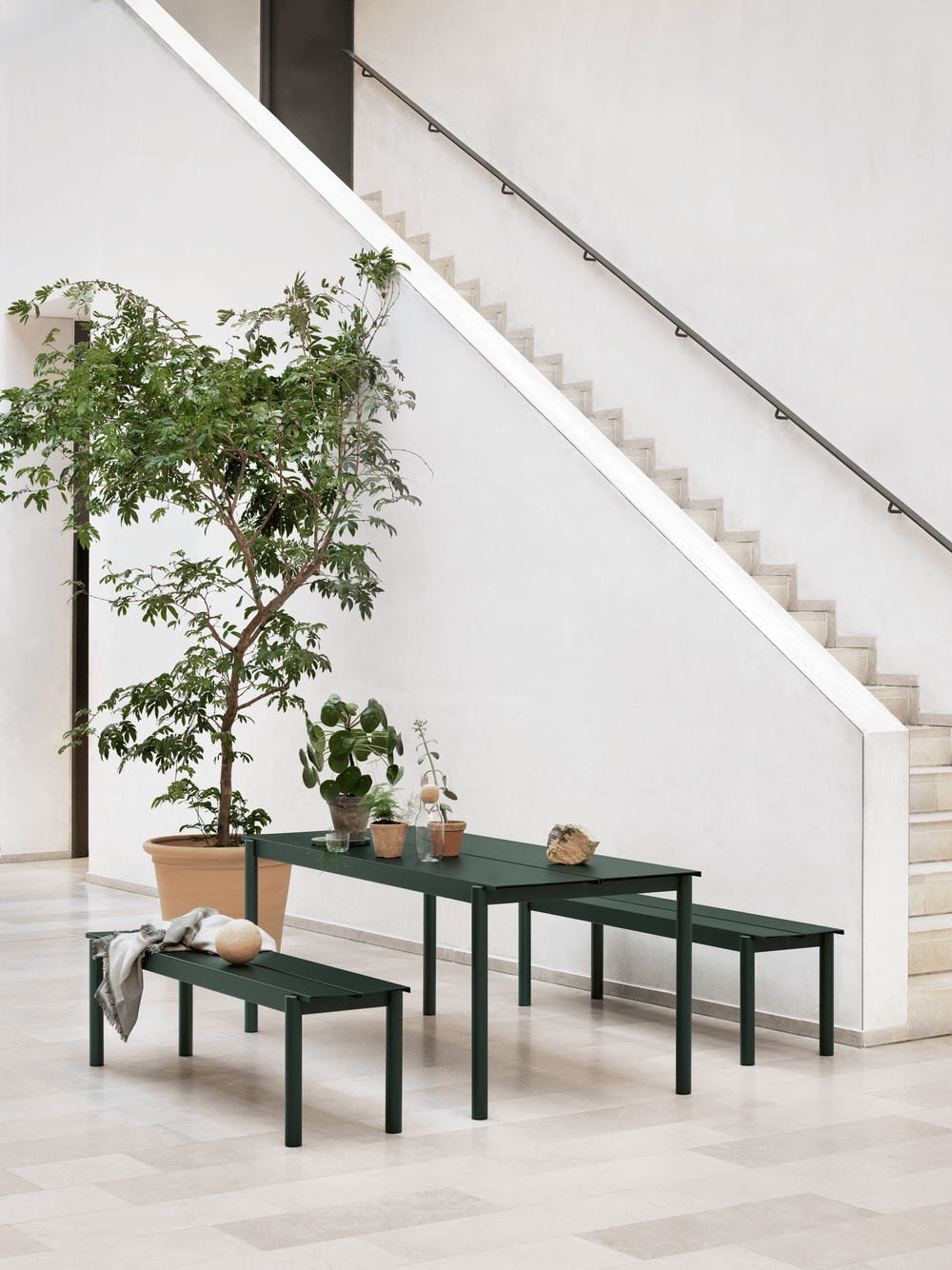 linear steel series table bench dark green muuto