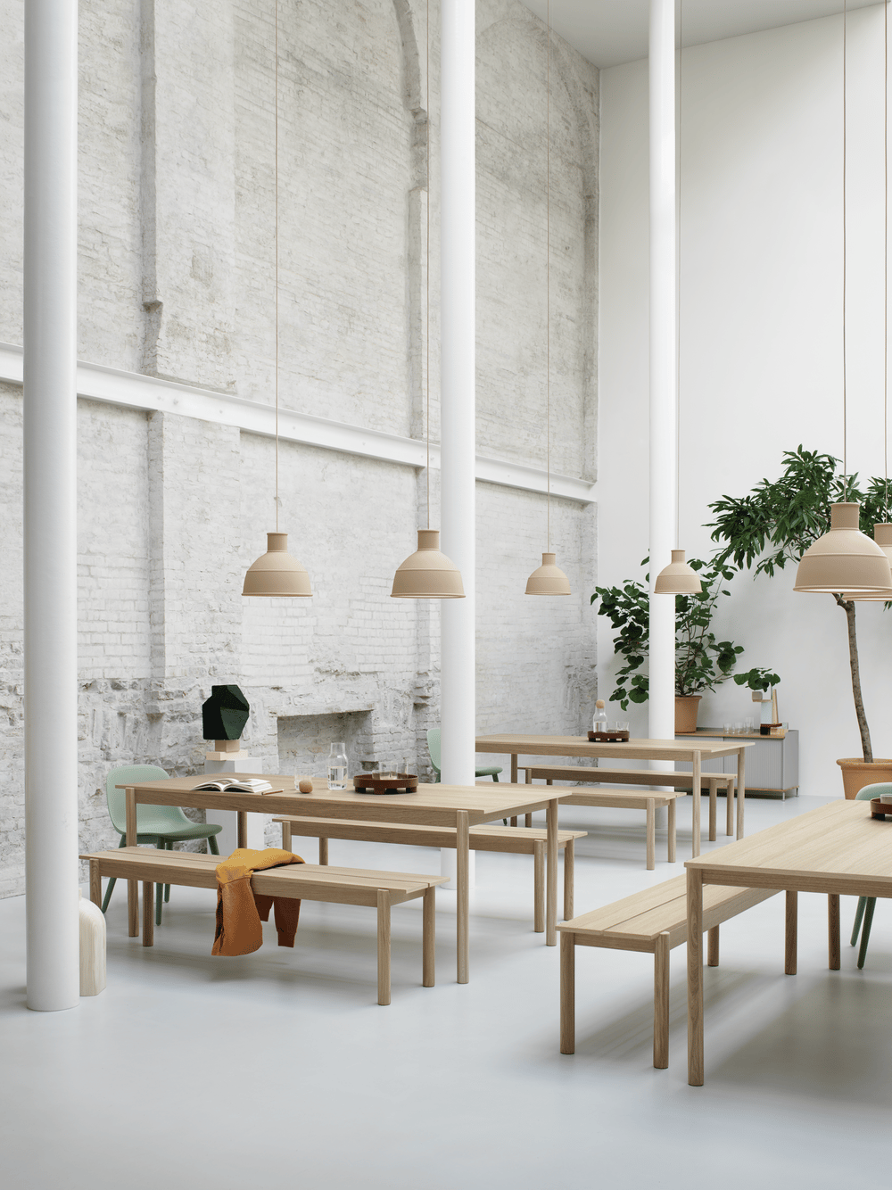 linear wood table bench oak fiber side dusty green unfold nude enfold grey platform tray muuto