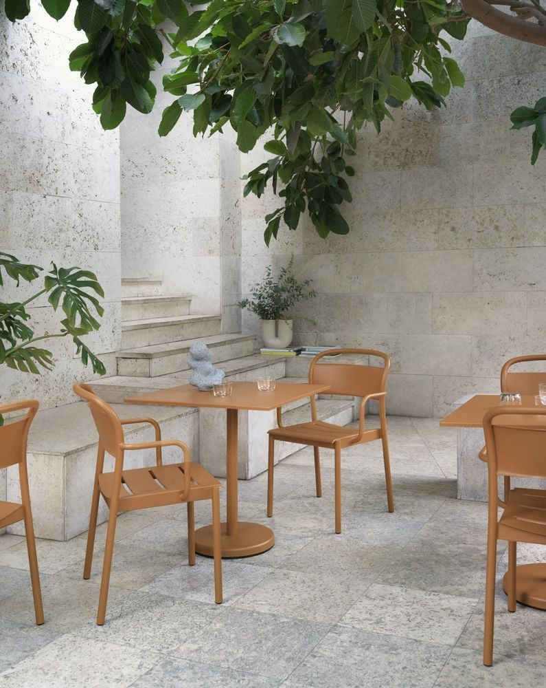 linear steel armchair linear steel cafe table 70x70 burnt orange muuto org