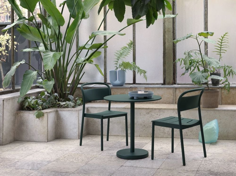 linear steel side chair cafe table 70 dark green platform tray kink vase v2 muuto org