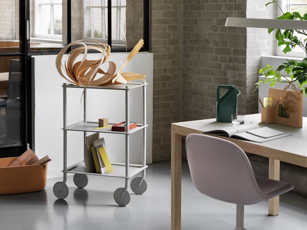 flow trolley 3 layer grey workshop table fiber side swivel grey twill weave 620 story pinboard linear pendant v2 muuto org