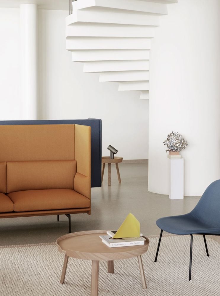 outline highback pebble fiber lounge around beam detail muuto org