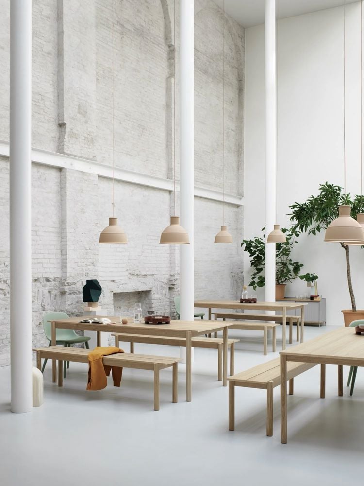 linear wood table bench oak fiber side dusty green unfold nude enfold grey platform tray muuto org