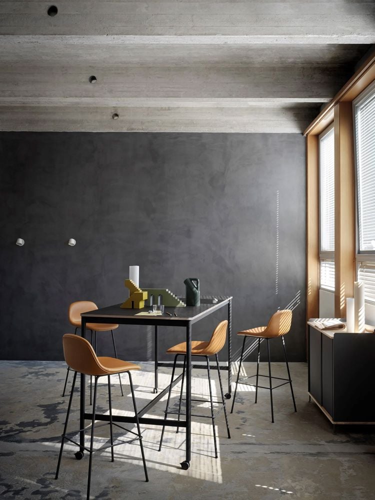 base high table w castors black plywood 190 85 105 fiber bar stool 75 tube base cognac black enfold tip wall lamp muuto med res