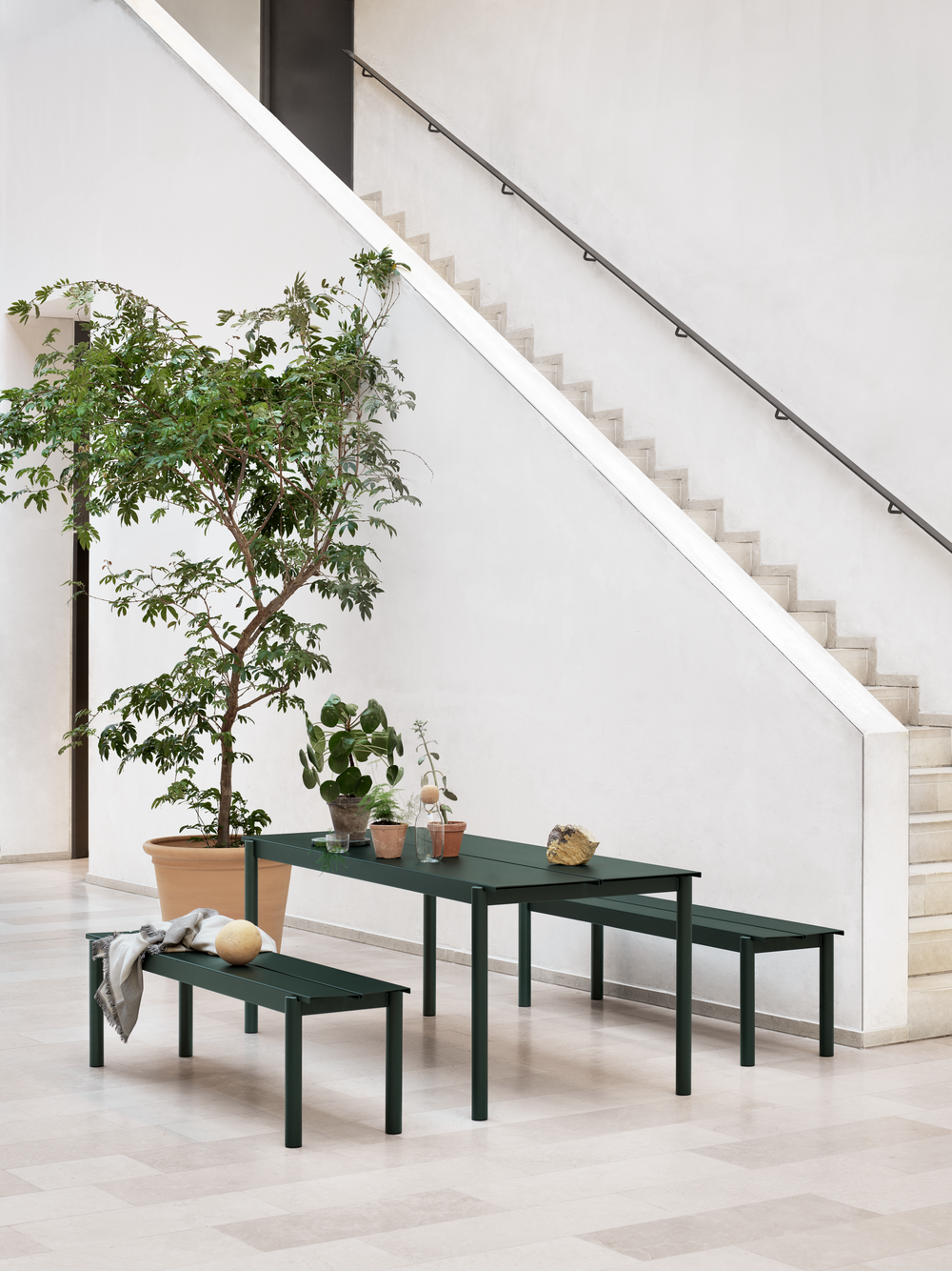 linear steel series table bench dark green muuto